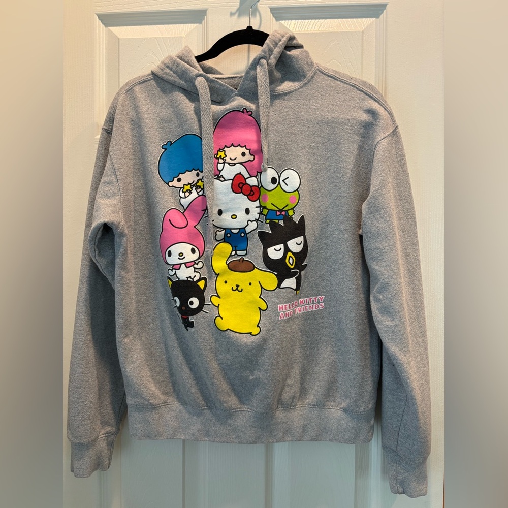 Hello Kitty and Friends Sanrio Hoodie - Gray with Colorful Graphic. Size Small